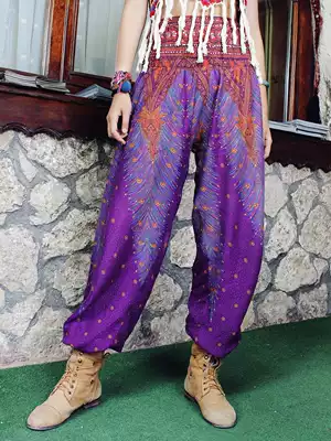 Cat hotel homemade vacation Southeast Asian ethnic style wide-leg pants Exotic high-waisted bloomers casual pants