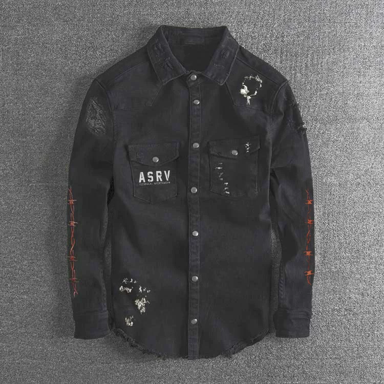 Mùa xuân 2019 mới quần áo thể dục cơ bắp anh em xu hướng thời trang áo khoác denim tay dài áo khoác nam giản dị - Áo khoác thể thao / áo khoác