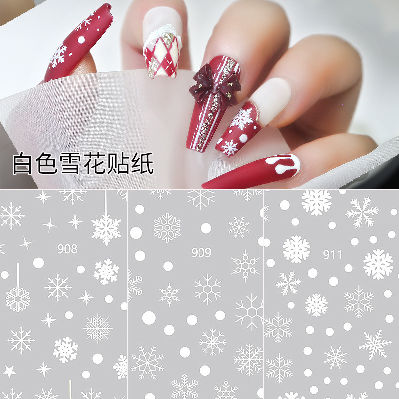 Internet Celebrity New Popular White Snowflake Nail Stickers Winter Christmas Hollow 3D Decals with Adhesive Backing Nail Decoration