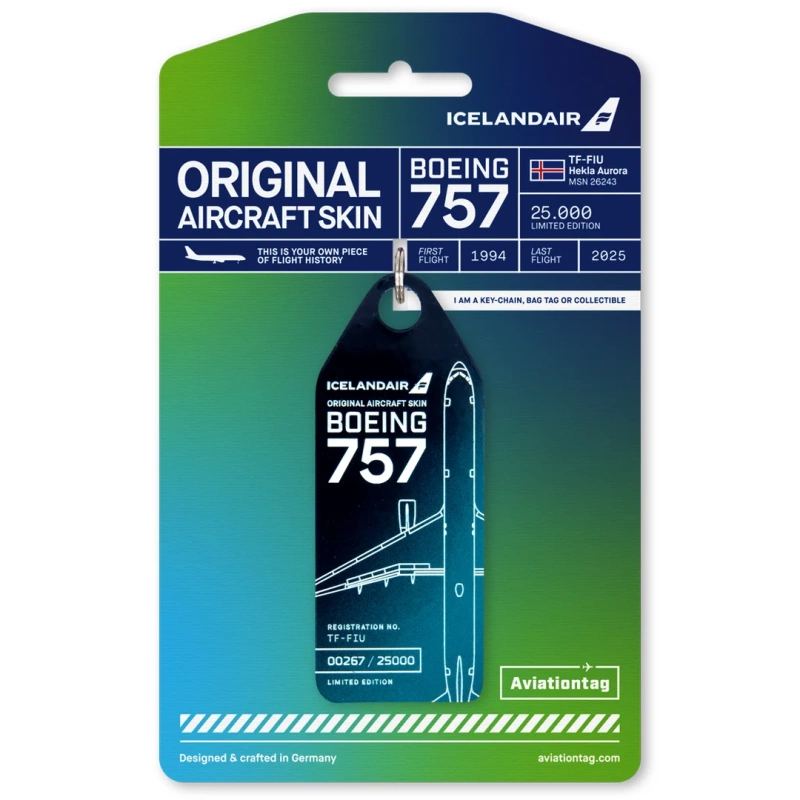 Aviationtag Icelandic Airlines Helcar Aurora Boeing 757 Aircraft Skin Keychain Luggage Tag