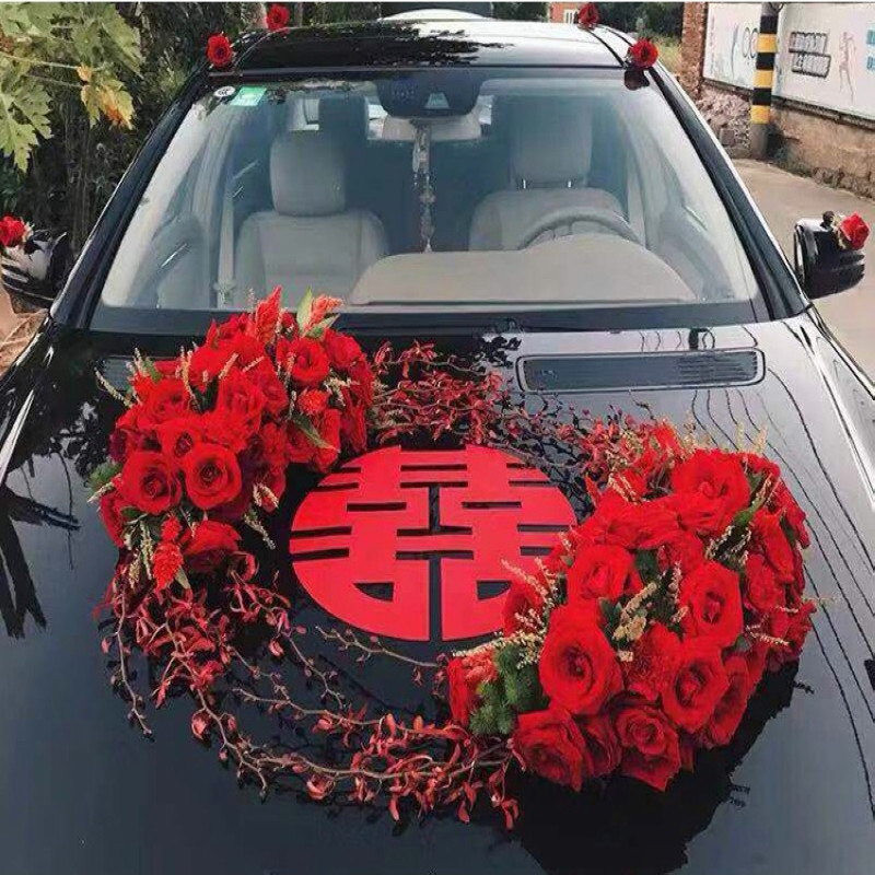 Wedding limousine Double happiness car front double Happiness sticker license plate sticker Wedding limousine decoration Wedding decoration Red Double Happiness copybook Wedding room decoration
