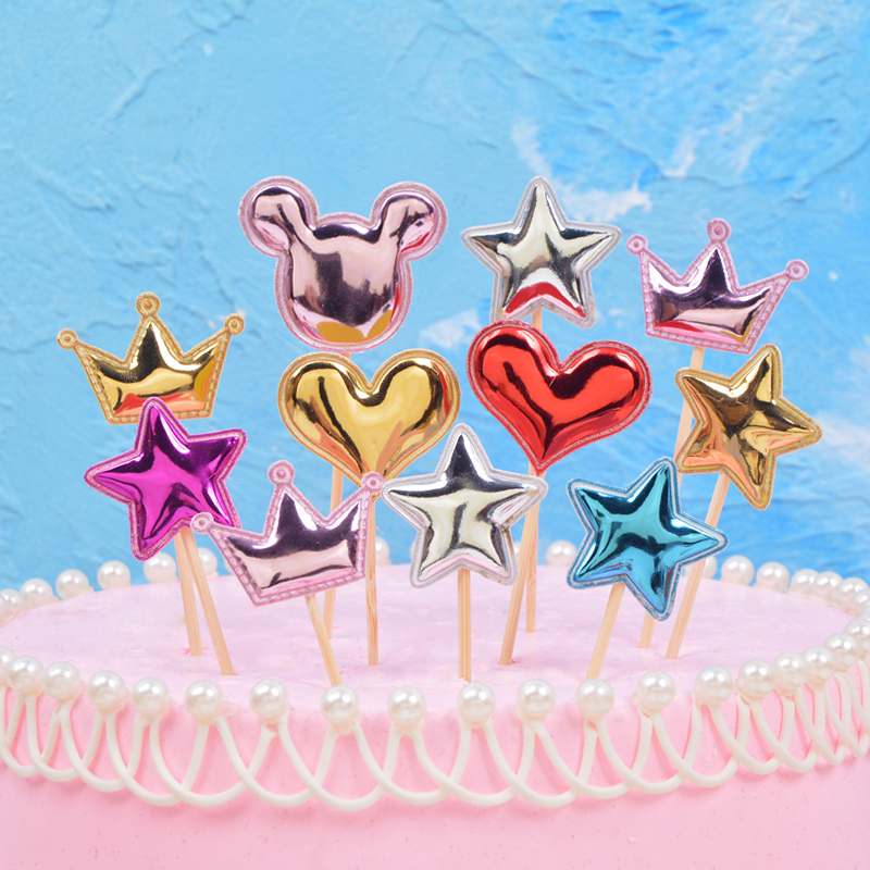 (1 pack 5 only) PU PENTAGRAM STARS LOVING CROWN BIRTHDAY CAKE DECORATION INSERTS BAKING CREATIVE INSERTION FLAGS NET RED