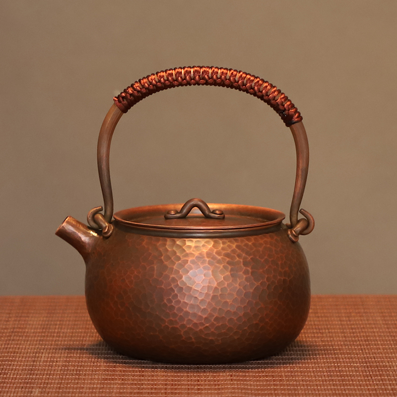 Japanese Hokkaido Hall Pure Copper Teapot, Handmade, Single-Piece Purple Copper Teapot for Boiling Water, Brewing Tea, Home Tea Set