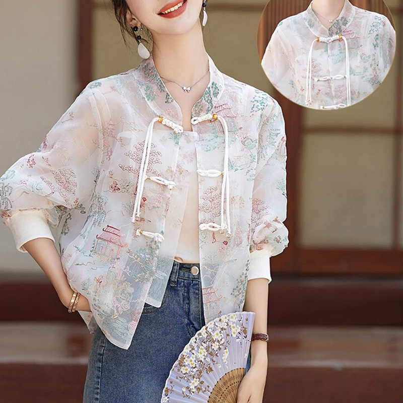 New Chinese Style Jacket for Women, Spring and Summer, Petite, Vintage Embroidery, Jacquard, Thin, Sun-Protective, Short Jacket