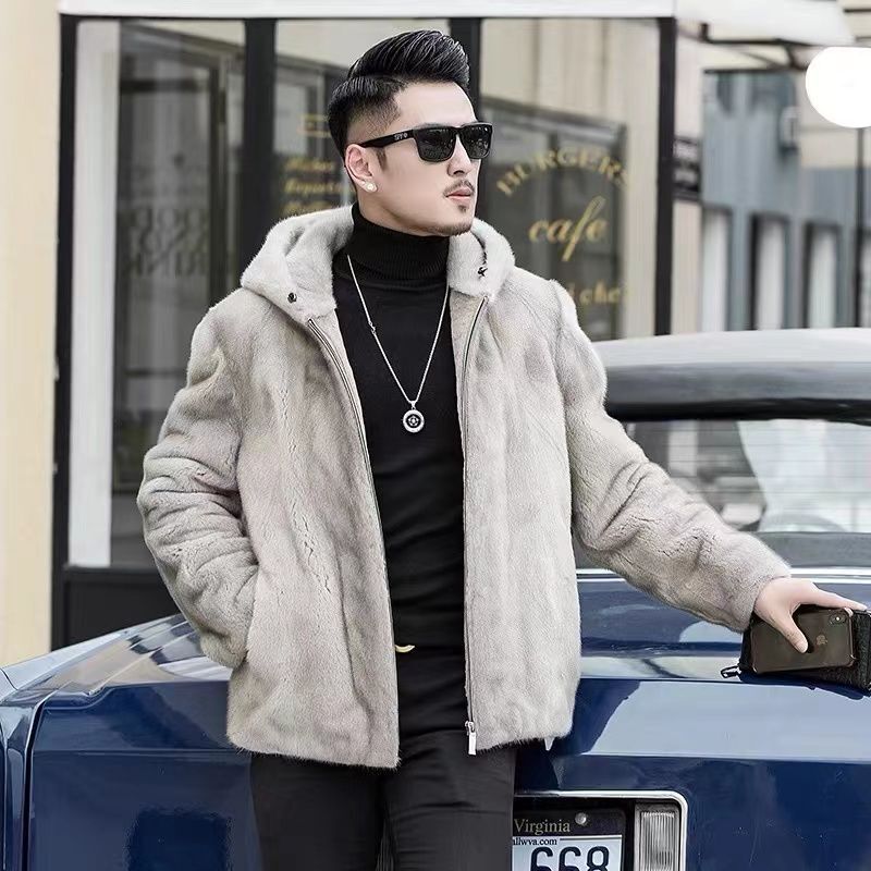 Imported Purple Gold Short Two-Tone Velvet Silver Blue Natural Mink Fur Coat Men's Whole Mink Real Fur Coat Men's Fur Clothing