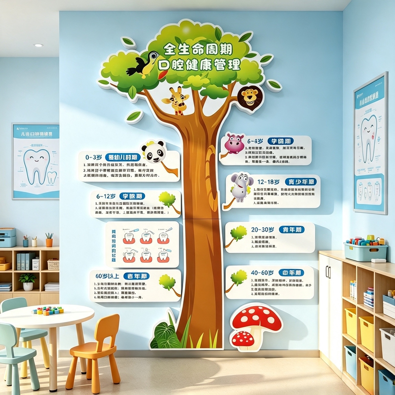 Oral Clinic Wall Decoration, Hospital Promotional Posters, Dental Care, Children's Full Life Cycle Health Management Culture Wall