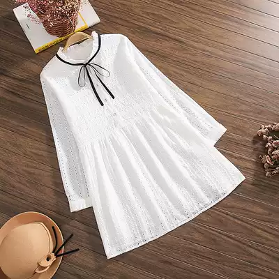 2021 autumn cotton pregnant women's shirt medium and long version of pregnant women's autumn top shirt white spring and autumn bottoming shirt long sleeve