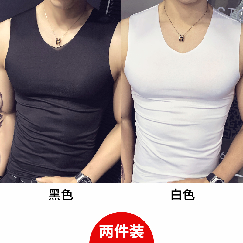 2 miếng) vest nam chặt rào cản trở ngại tập thể dục áo cơ thể kiểu sportless tay đáy trắng t-shirt