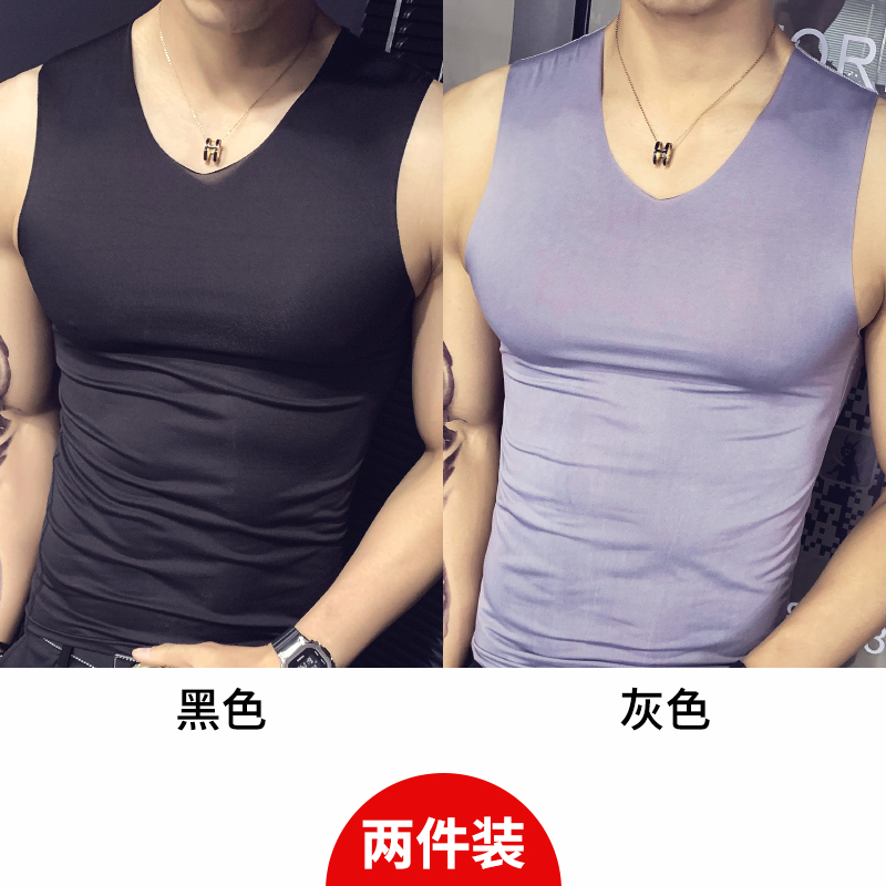 2 miếng) vest nam chặt rào cản trở ngại tập thể dục áo cơ thể kiểu sportless tay đáy trắng t-shirt