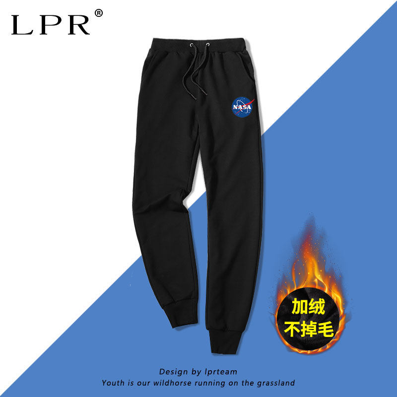 nasa joint health pants men's autumn and winter models European and American tide brand ins plus velvet thick bundle of feet wild loose sweatpants