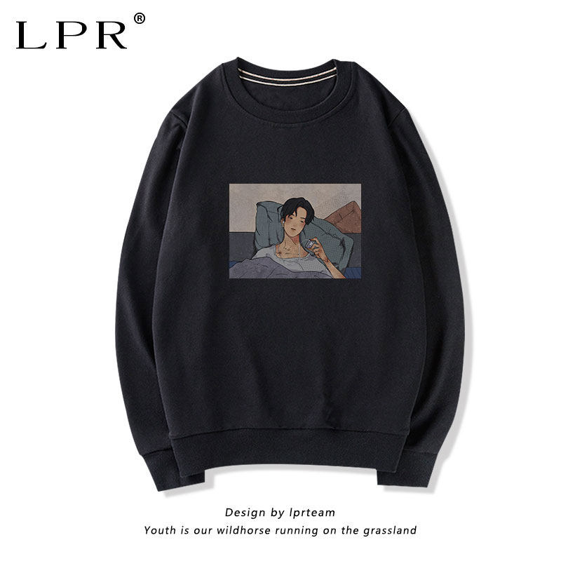 Port wind thin section thick cotton T men's tide ins hip-hop loose round neck pullover 2021 new autumn student long-sleeved T jacket