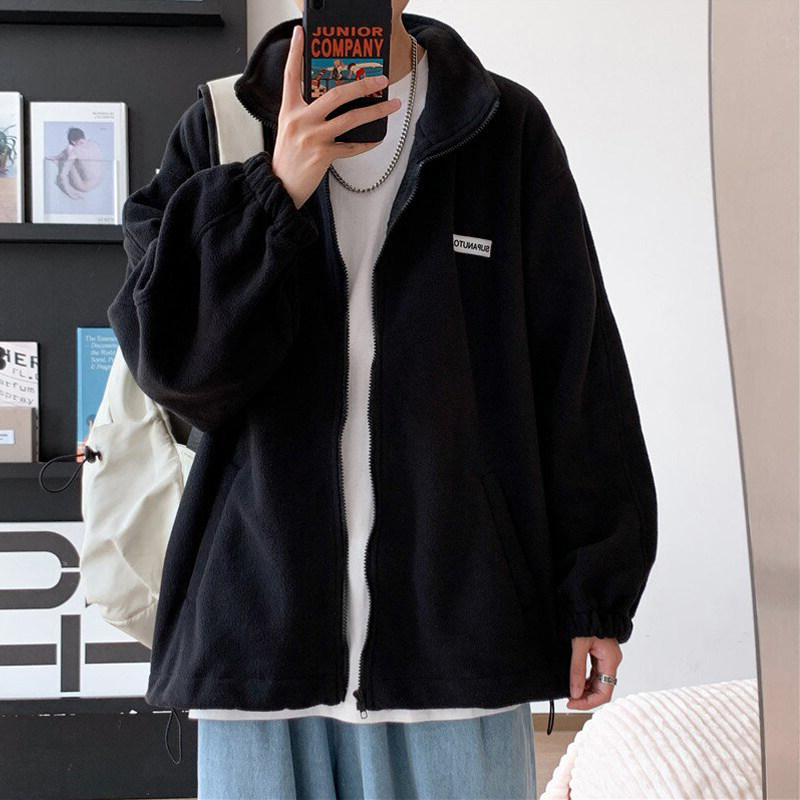 Fall lamb wool top collar jacket male loose blouse Lazy Breeze Korean version Student trend Personality Rocking down jacket