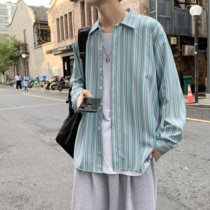 Loose 100 Hitch Long Sleeve Shirt Male Spring Autumn Season New Ins Trend Casual Lining Day Ensemble Minimalist Striped Jacket