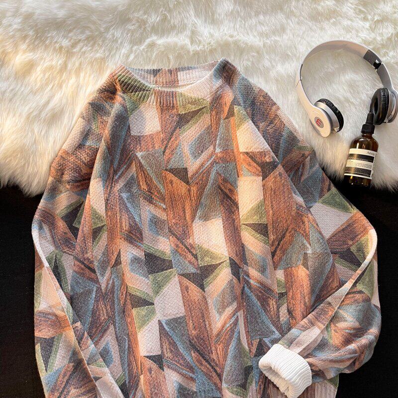 Day Ensemble Casual Sweater Men's Autumn Winter Vintage Wins Round Neckline Needle Weaters Fashion Korean version Loose Wool Coat Jacket