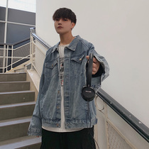 Spring and autumn casual denim coat mens tide cards wild loose Hong Kong style Korean trend tooling jacket