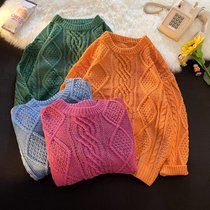 Thick Thread Numb sweater Mens loose Lazy Breeze s Round Lead Weaters weaters Korean version of autumn and winter thickened Student woolen sweater