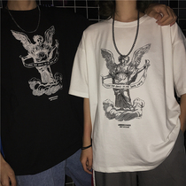 Tide brand ins simple Joker short sleeve men trend Half sleeve Harajuku style T-shirt women loose angel print top