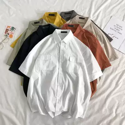 Summer thin tooling shirt men trend Korean loose harbor style short sleeve shirt student handsome casual jacket