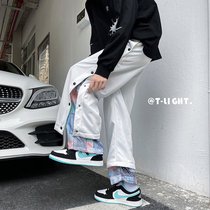 Cashew Nut Flower Row Buttons High Street Pants Mens Spring Autumn Season Tide Ins Loose Straight Drum Pants Men Splicing Fake Two Pieces Long Pants