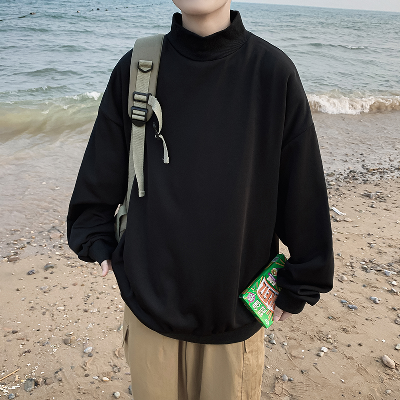 Spring and autumn season long sleeves T-shirt male and Korean version Chaochiao half-high collar and velvety jacket with thickened bottom-shirts with loose clothes