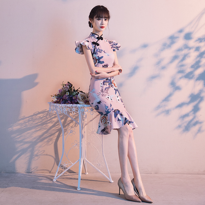 Cheongsam, lightweight short sexy fashionable dress, light style, 