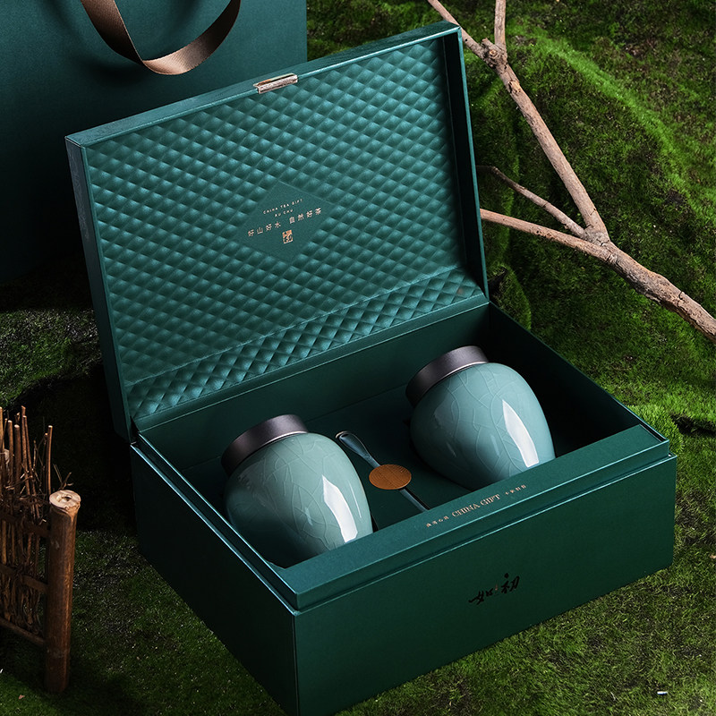 High-end Ceramic Jar Tea Packaging Box Empty Gift Box High-end Dragon Well Tea Beilscrew Spring Green Tea Gift Box Customization