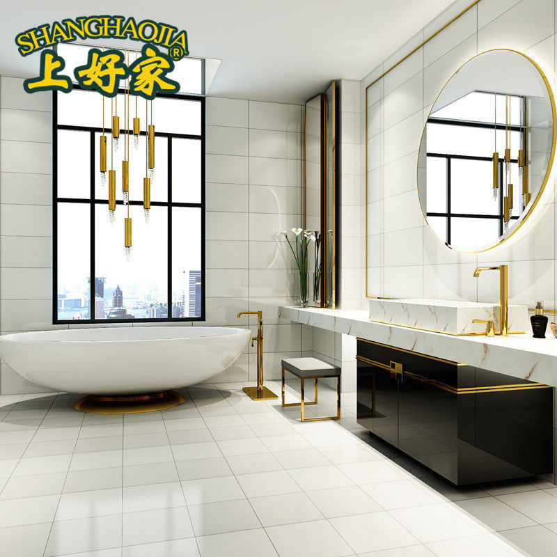 Pure White Bright Face 300x600 Wall Brick Kitchen Makeup Room Sublight Tile Toilet Bathroom Non-slip Floor Tiles 450