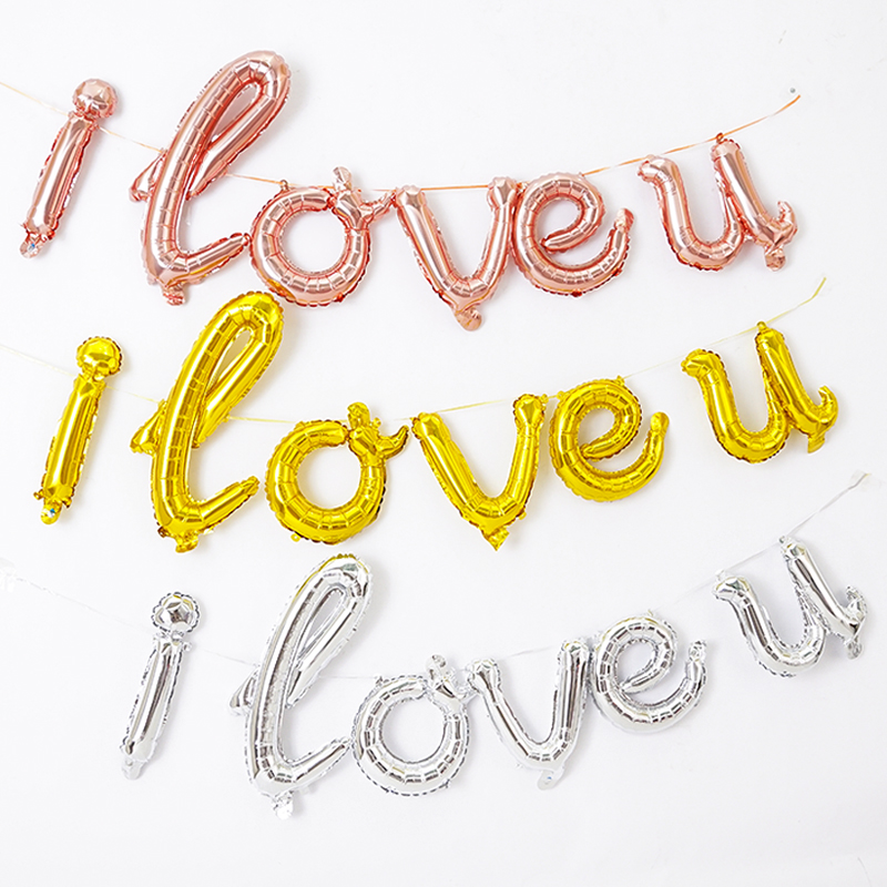 Lowercase I love you letter I love u rose gold silver aluminum balloon confession marriage proposal wedding room decoration