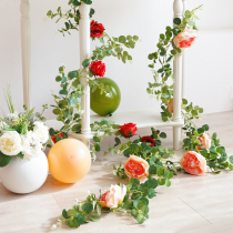 Forest ins simulation green plant arrangement birthday decoration supplies rose peony flower eucalyptus rattan