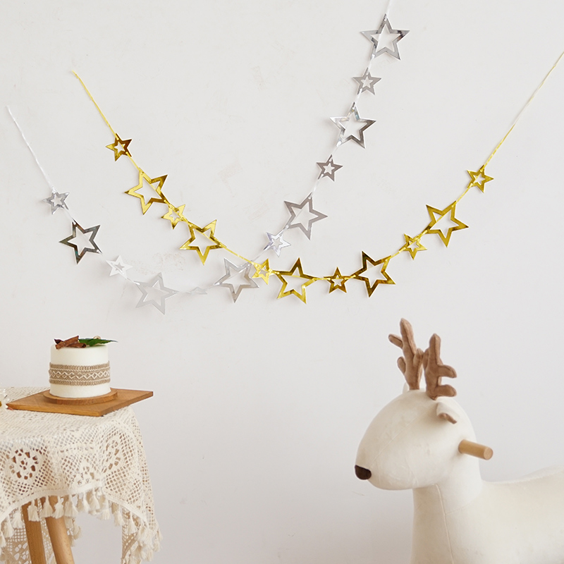 Hollow stars pull flowers net red background pull flag room decorations Wedding birthday party decoration five-pointed star pendant