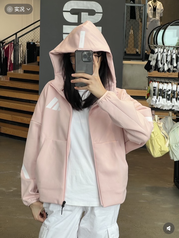 Adidas Pink Zne Jacket Women's Knitted Hooded Sports Casual Cardigan Jacket Autumn Kc7905