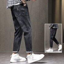 Jeans Son Loose Straight Drum Autumn winter 2021 New Korean version Trend Fashion elastic 100 lap casual long pants