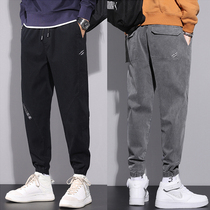 Spring Autumn New Casual Pants Men Loose Beam Footed Korean version trendy ruffles Harlan fashion 100 lap Overalls Long pants