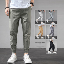 Summer thin beam foot nine-point mens sports casual pants loose tooling pants Korean version of the trend wild summer