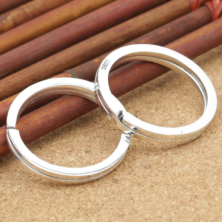 S925 Sterling Silver Thick Double-Layer Key Ring Buckle Unisex Keychain Pendant Ring Accessory DIY Motorcycle Gift