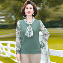 Middle aged mother autumn clothes with long sleeves blouse 2023 new loose t-shirt in old age womens clothing spring and autumn foreign air