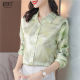 Green satin short silk shirt women's 2022 autumn new temperament high-end Hangzhou acetate mulberry silk top