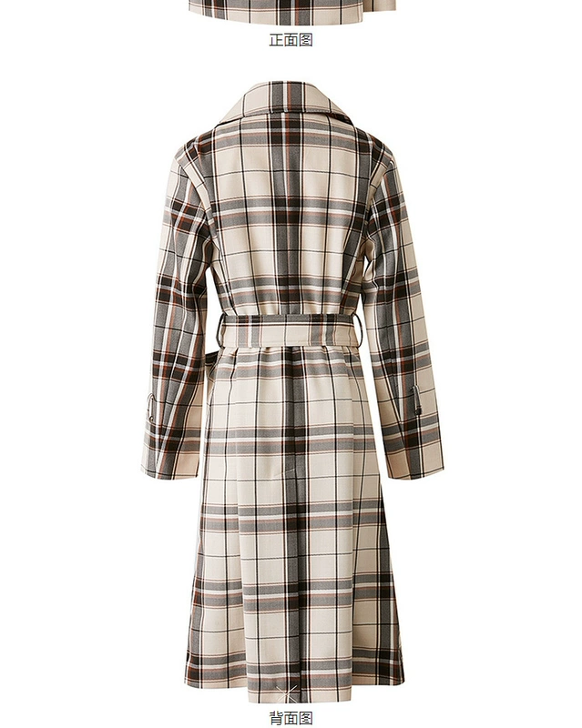 Gấp | len MECITY của phụ nữ mùa retro kiểm tra nhỏ áo khoác nhỏ gió dài tính khí - Trench Coat