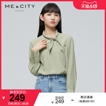 MECITY womens clothing winter new pure color minimalist commuter lacing neckline light and thin long sleeve shirt woman 524978
