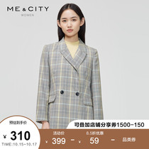 MECITY womens new fashion simple plaid double-breasted design temperament suit lapel jacket