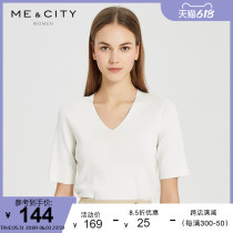 MECITY womens dress career suit Goddess Van light cooked wind light and comfortable V collar short sleeve woolen sweatshirt 515674