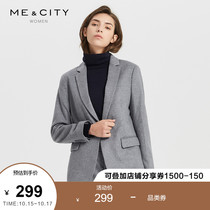 Wool blend MECITY womens solid color simple temperament single button short business slim suit jacket