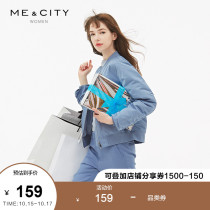 MECITY womens fashionable pleated blue zipper stand collar short sports jacket cotton-padded women