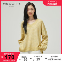 MECITY womens clothing winter new casual loose blend color knit fancy dress V collar set head open fork sweater 529633