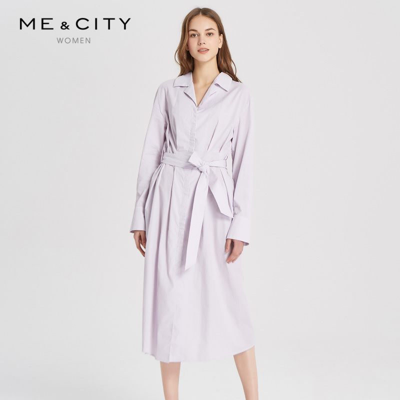 MECITY women's dress minimalist fashion casual medium long version cashew waist design Slim Long Sleeve Shirt Ocean Dress 544598