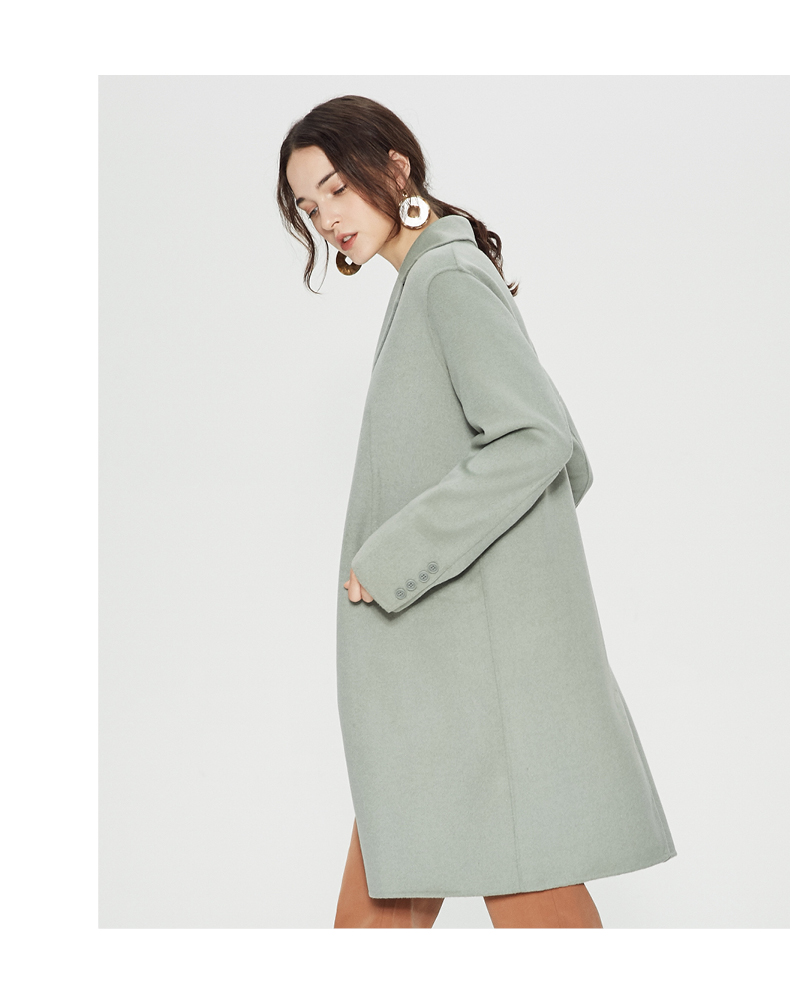 Len pha trộn MECITY nữ tính mỏng phù hợp với nút đơn áo hai mặt áo dài phần - Accentuated eo áo áo khoác dạ nữ hàn quốc