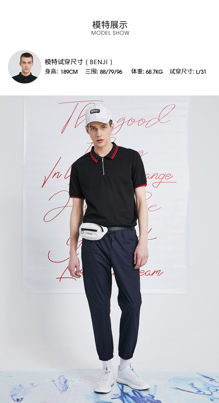 Tây nam 2019 hè nam mới cotton màu đen ve áo giản dị Áo sơ mi cộc tay ngắn tay nam 10792207 - Polo áo phông polo nam