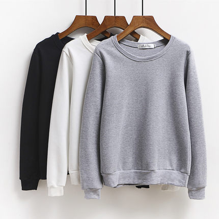 黛莎朵2018春秋新款韩版无帽圆领纯色宽松打