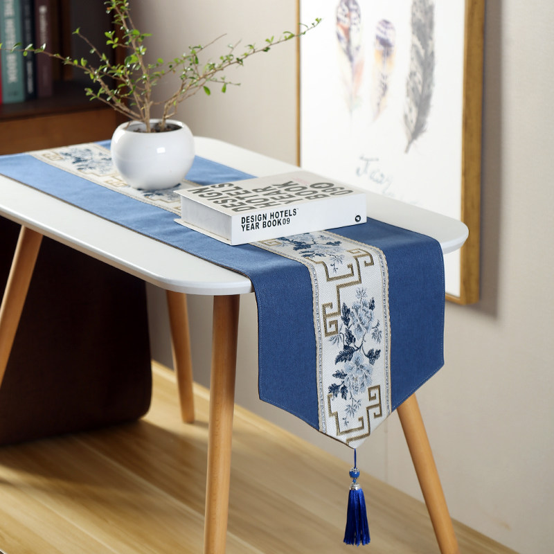 Table flag New Chinese style modern minimalist American tea table cloth cotton linen retro table flag Zen-style TV cabinet cloth