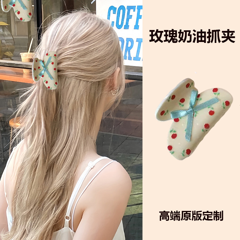 薄荷少女~夏季奶呼呼可爱蝴蝶碎花小抓夹2025新款丝带蝴蝶结发夹